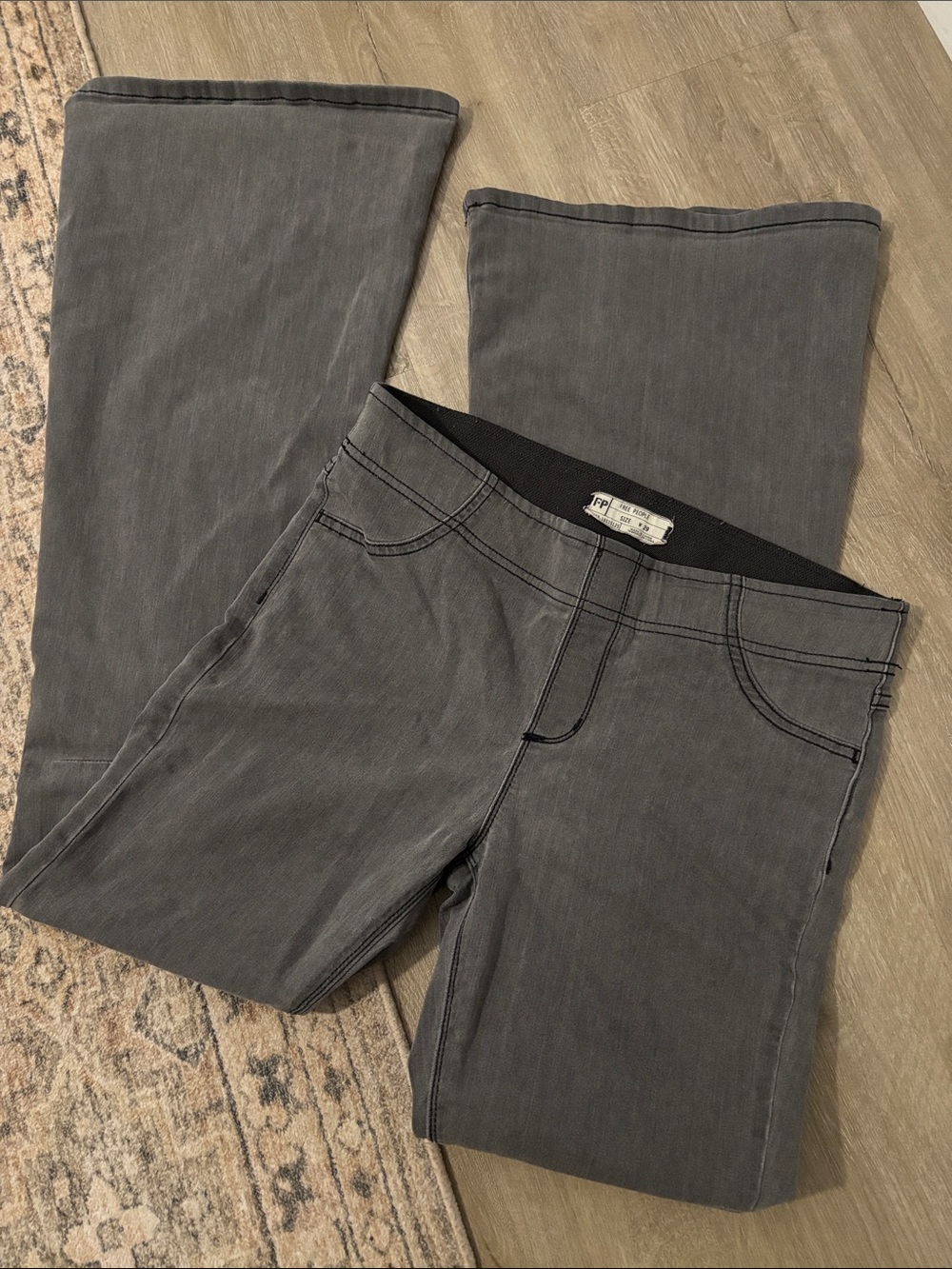 Free People Gray Pull-On Flare Jeans